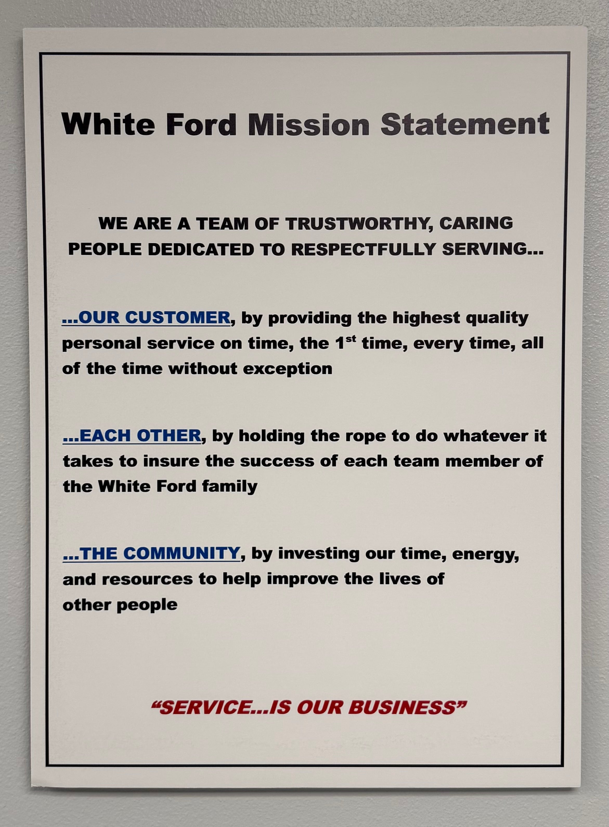 president award to White Ford Lincoln, L.L.C.